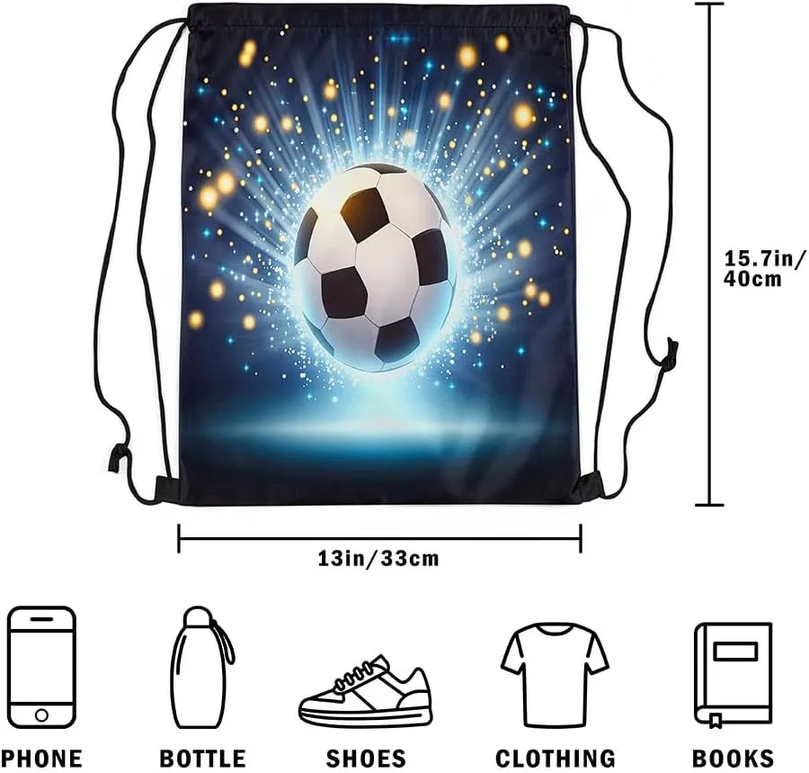 Football Apron,Soccer Ball Drawstring Bags,Gym Draw String Back Bag,Sports String Backpack,Polka Dots Cinch Bag for Sport Gym Swim Yoga Camping Traveling Trip,13X15.7,Blue Yellow