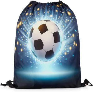Football Apron,Soccer Ball Drawstring Bags,Gym Draw String Back Bag,Sports String Backpack,Polka Dots Cinch Bag for Sport Gym Swim Yoga Camping Traveling Trip,13X15.7,Blue Yellow
