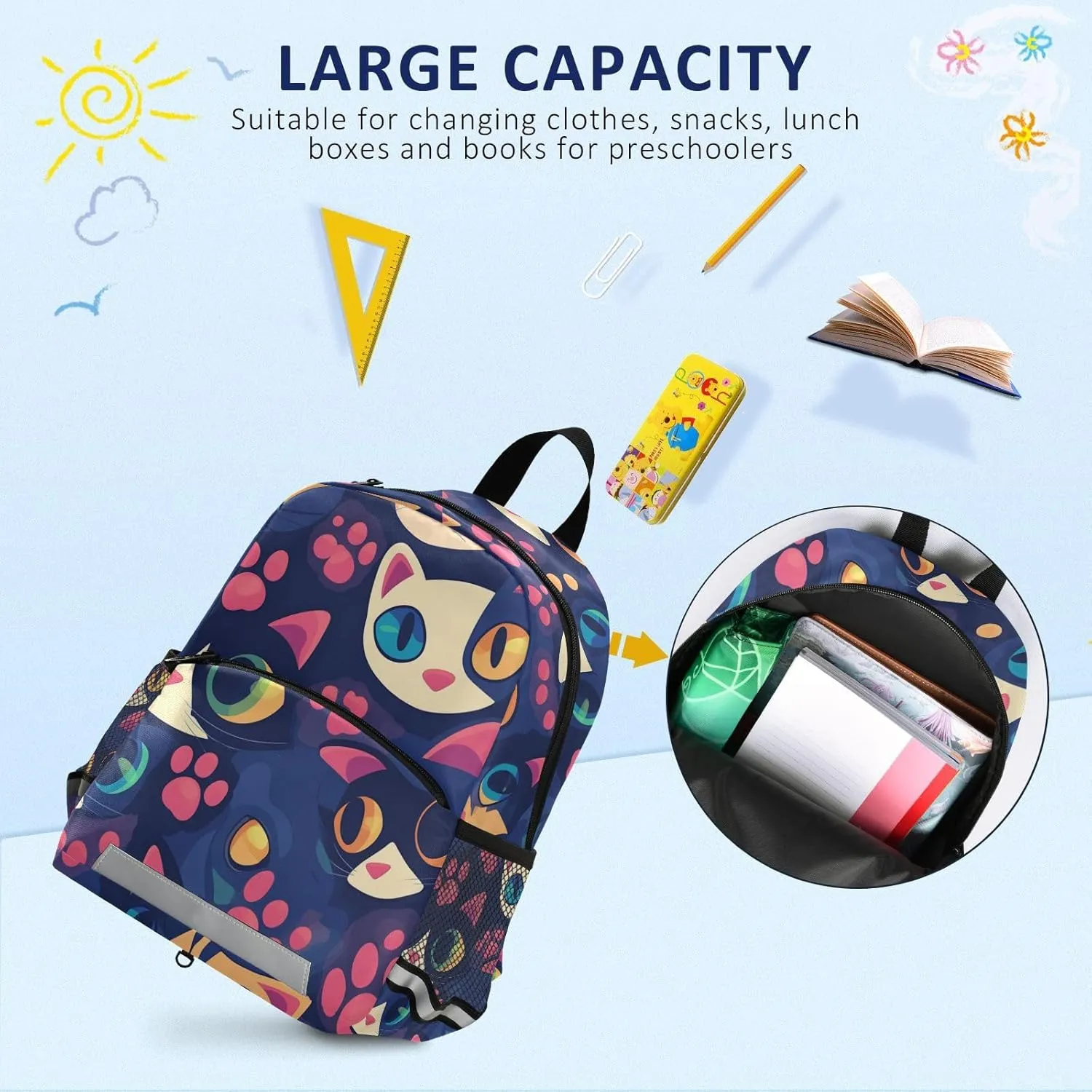 Footprint Cat Fashion Kids Backpack for Kindergarten Lightweight Cute Bookbag Travel Outdoor Daypack
