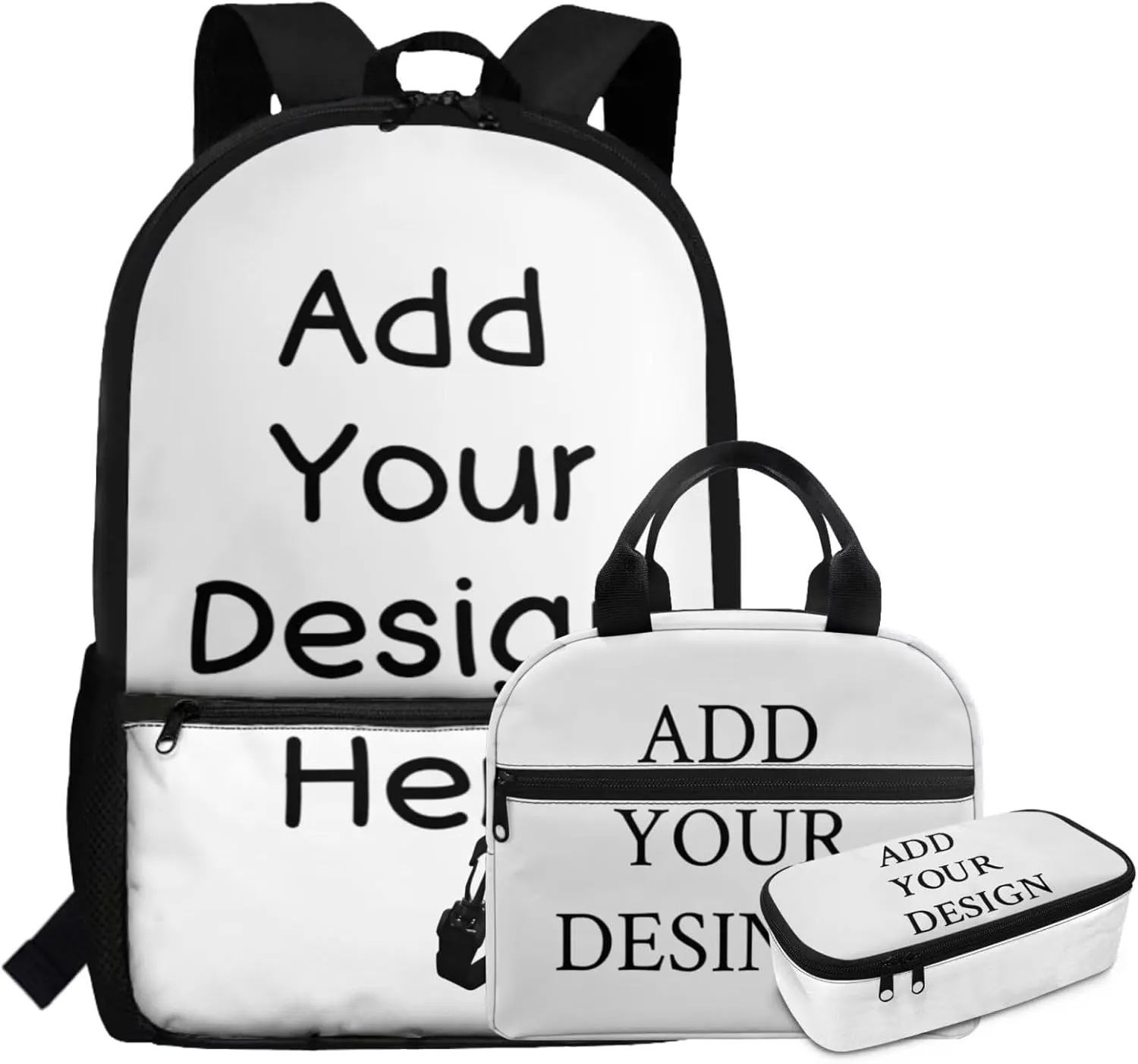 FOR U DESIGNS Custom Backpacks 3 Pcs Personalized Backpacks for Girls with Lunch Box Kindergarten School Bag 3rd Grade Large Capacity Book Bags for Classroom
