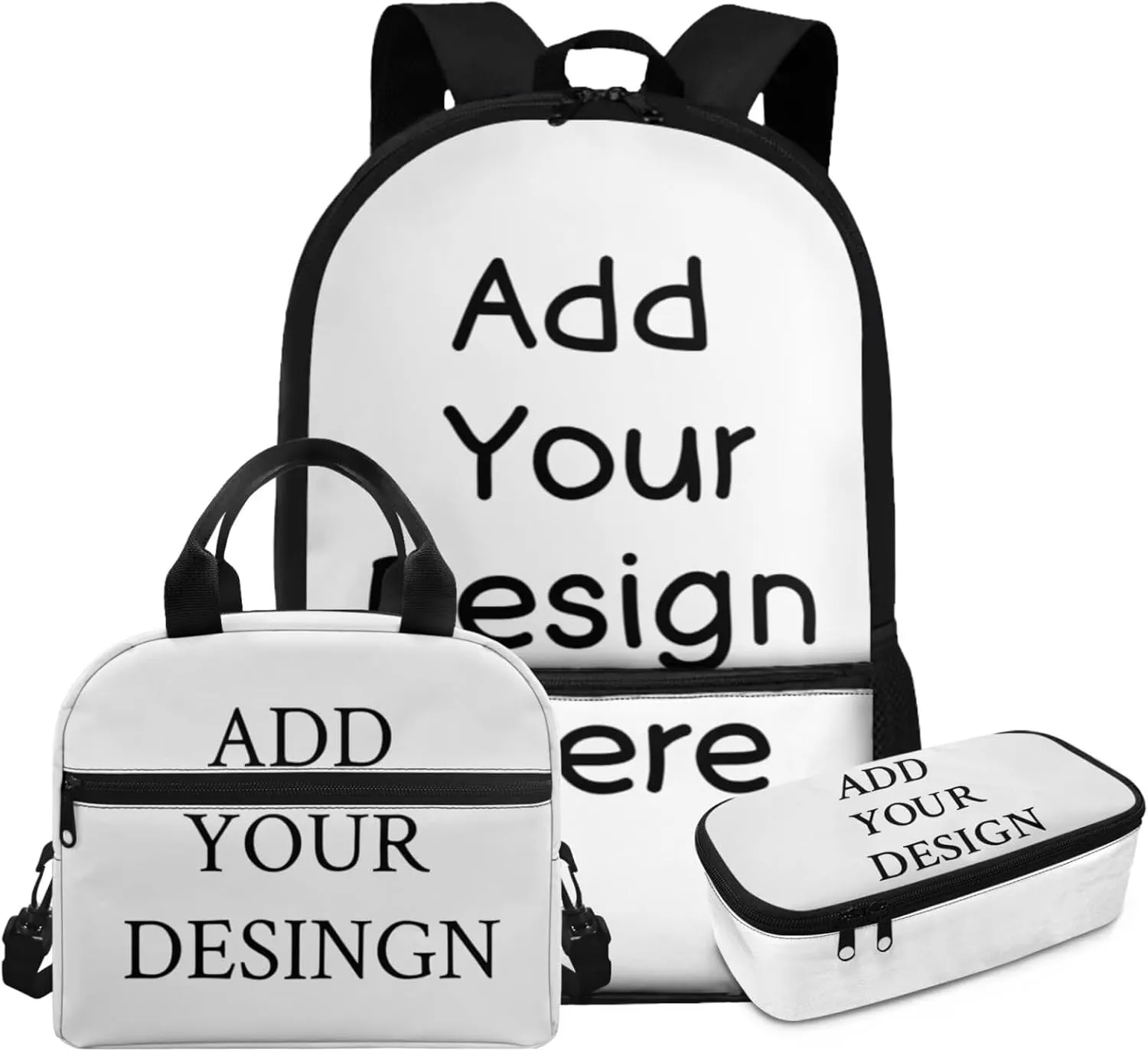 FOR U DESIGNS Custom Backpacks 3 Pcs Personalized Backpacks for Girls with Lunch Box Kindergarten School Bag 3rd Grade Large Capacity Book Bags for Classroom