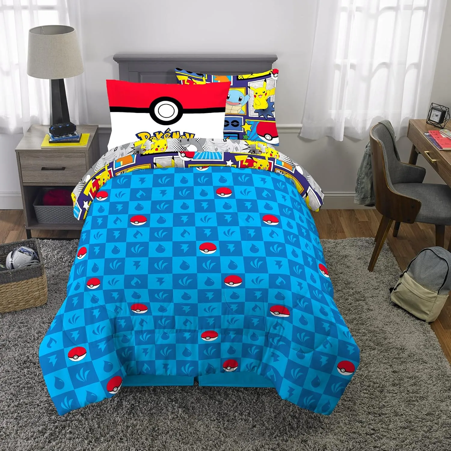 Franco Kids Bedding Super Soft Comforter and Sheet Set with Sham, 5 Piece Twin Size, Pokemon