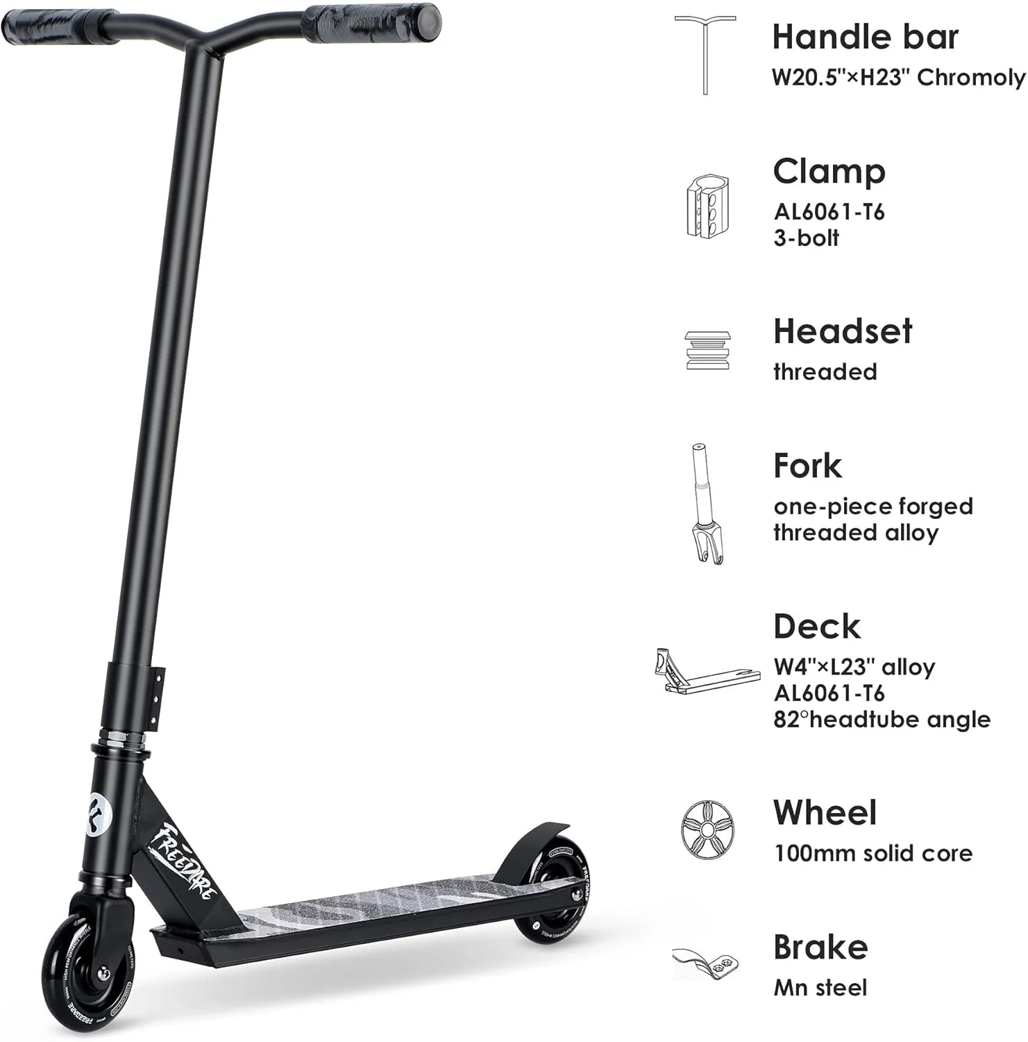 FREEDARE Pro Scooter Stunt Scooter Complete Trick Scooter for Kids 8 Years and Up, Teens, Adults, Boys and Girls Freestyle Street Scooter for Intermediate and Beginner Skate Park