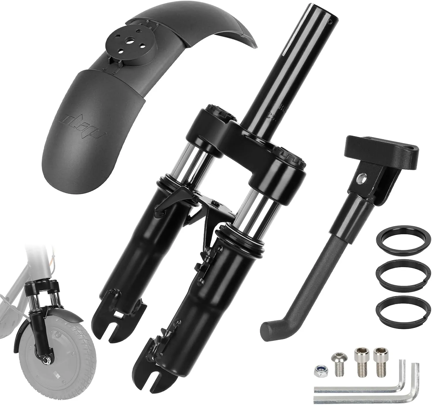 Front Suspension Kit-Shock Absorber with Adjustable Kickstand-Mudguard Fender Accessories for Segway Ninebot F20 F25 F30 F40 F40i D18E D28E D38E D40X Electric Scooters