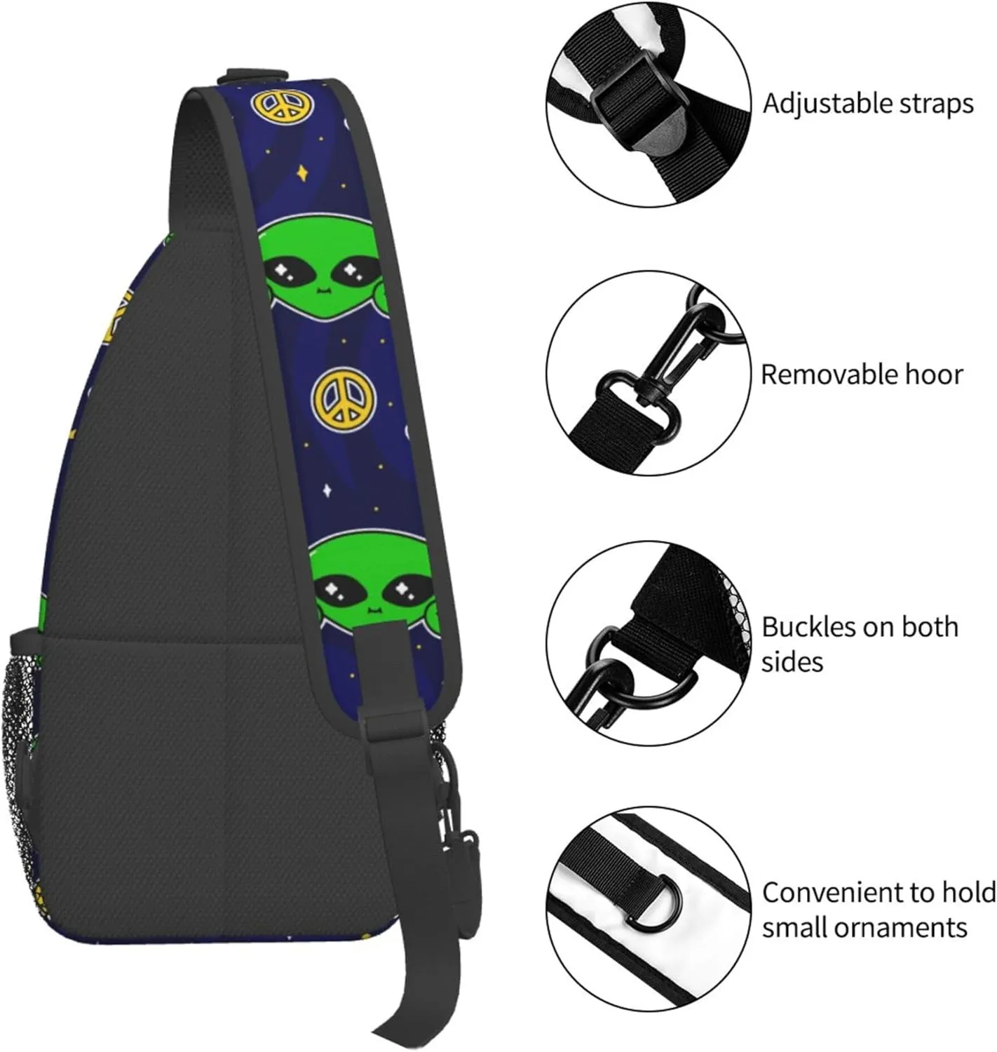 Funny Alien Sling Backpack Crossbody Bag, Chest Bag Daypack for Outdoors Hiking Traveling