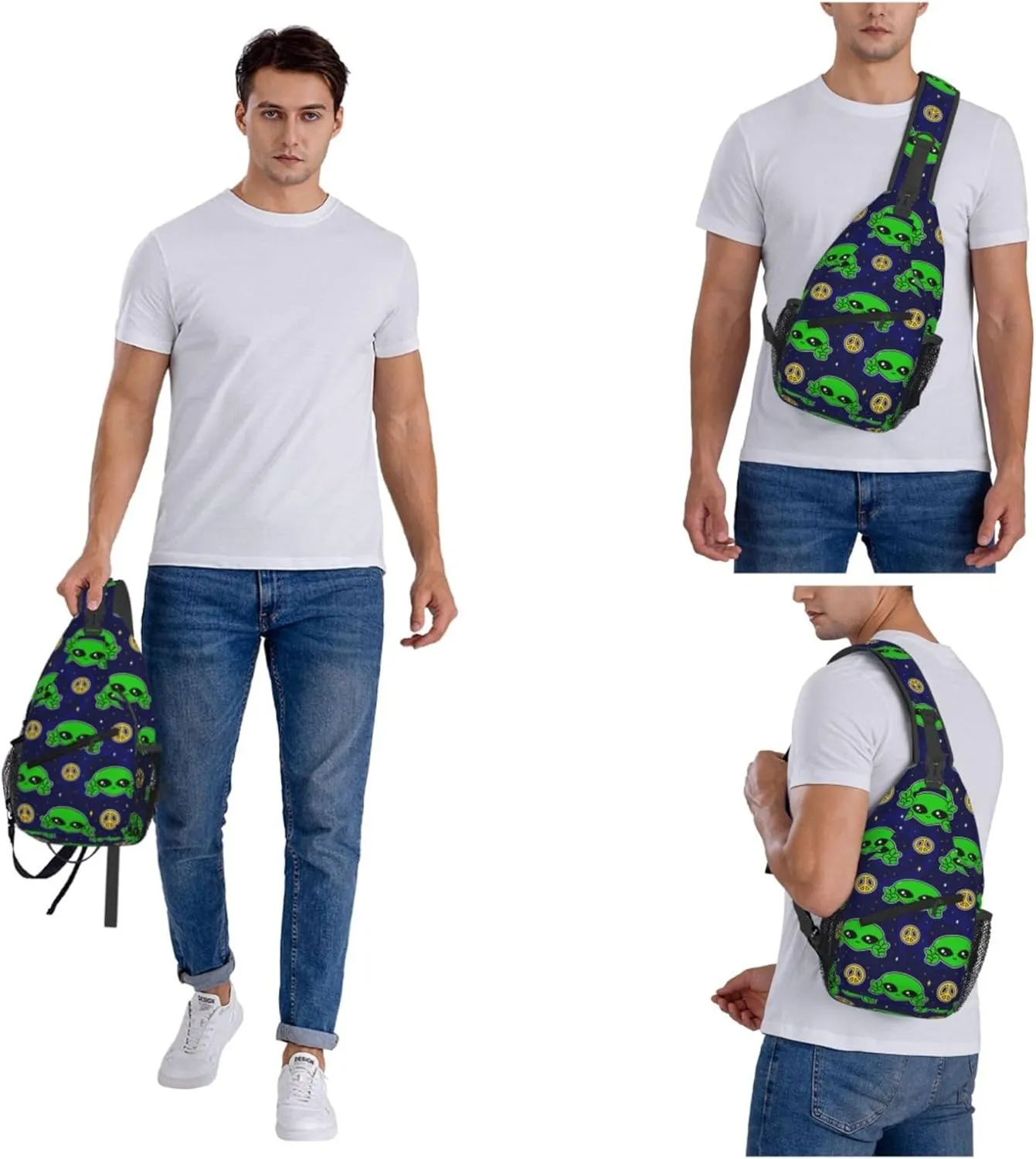 Funny Alien Sling Backpack Crossbody Bag, Chest Bag Daypack for Outdoors Hiking Traveling