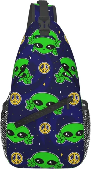 Funny Alien Sling Backpack Crossbody Bag, Chest Bag Daypack for Outdoors Hiking Traveling