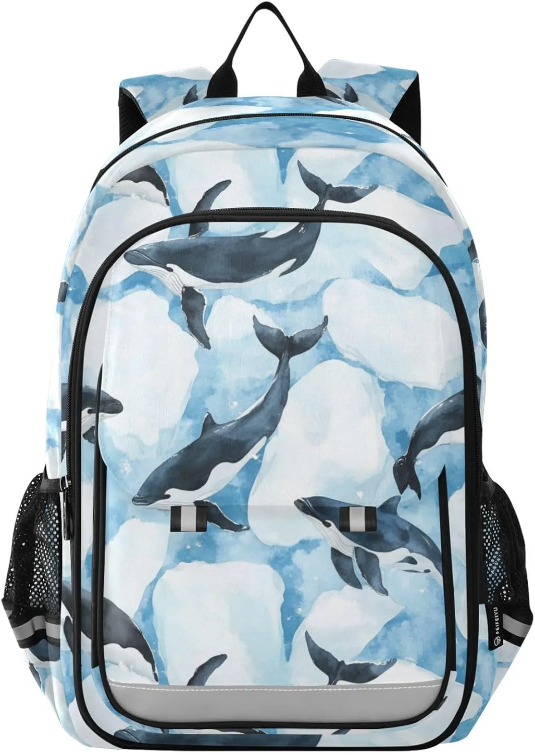 Funny Killer Whale Winter Backpack for Boys Girls Elementary School Bag Kids Bookbag Travel Rucksack With Reflective Stripes