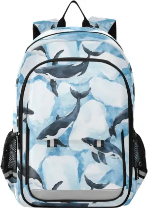 Funny Killer Whale Winter Backpack for Boys Girls Elementary School Bag Kids Bookbag Travel Rucksack With Reflective Stripes