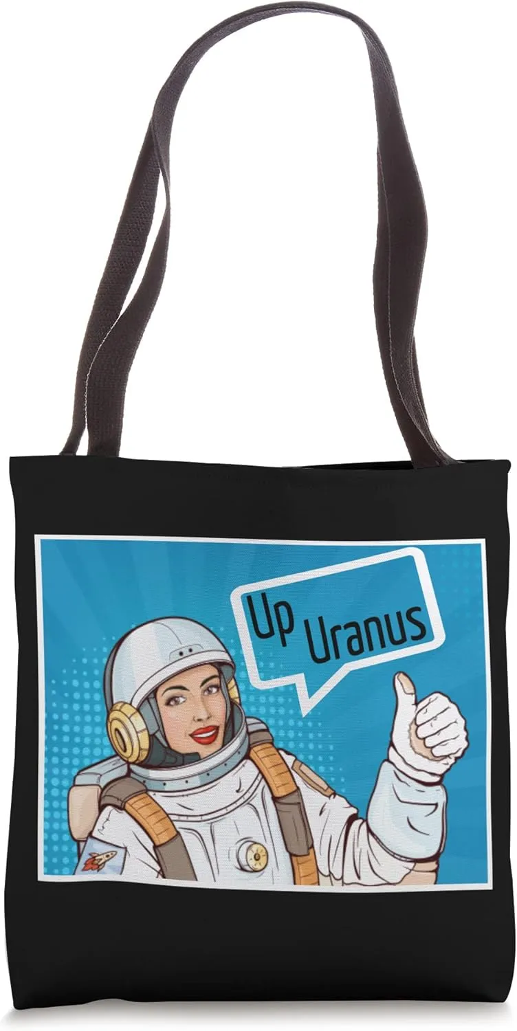Funny Planet Pun Up Uranus Funny Astronaut Comic Book Style Tote Bag