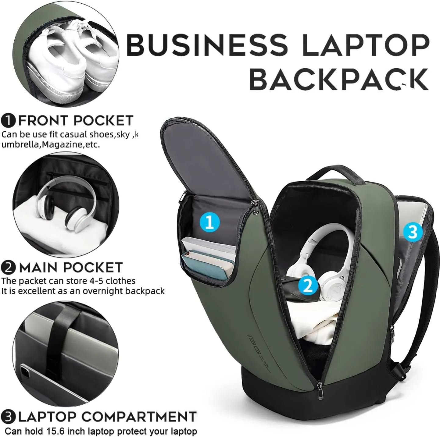 FUTURE AESTHETICS Business Smart Backpack Waterproof for women,men,Fight Approved Durable Backpack suitable as overnight and travel backpack (Green)