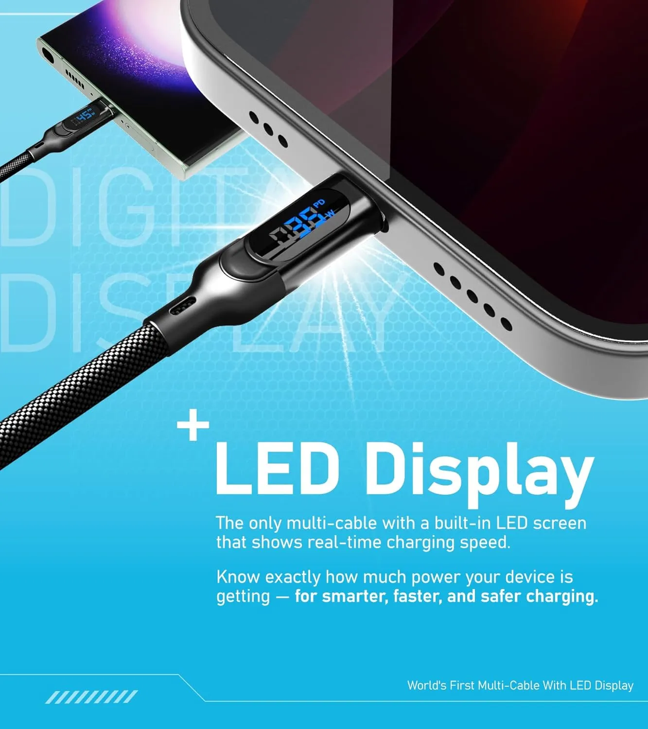 Futurizta Tech® Hydra Triple Type-C Multi Cable 100W Smart Chip Intelligent Power Distribution (Hydra-1.5m-led)