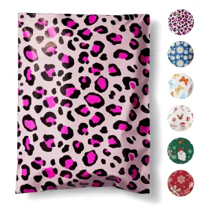 Fuxury Poly Mailers 10x13 Inch 50pc,Sturdy Shipping Bags for Clothes,Self Adhesive Mailing Shipping Envelopes,Waterproof Mailers Poly Bags,Colorful Packaging Bags for Small Business Pink Leopard Print