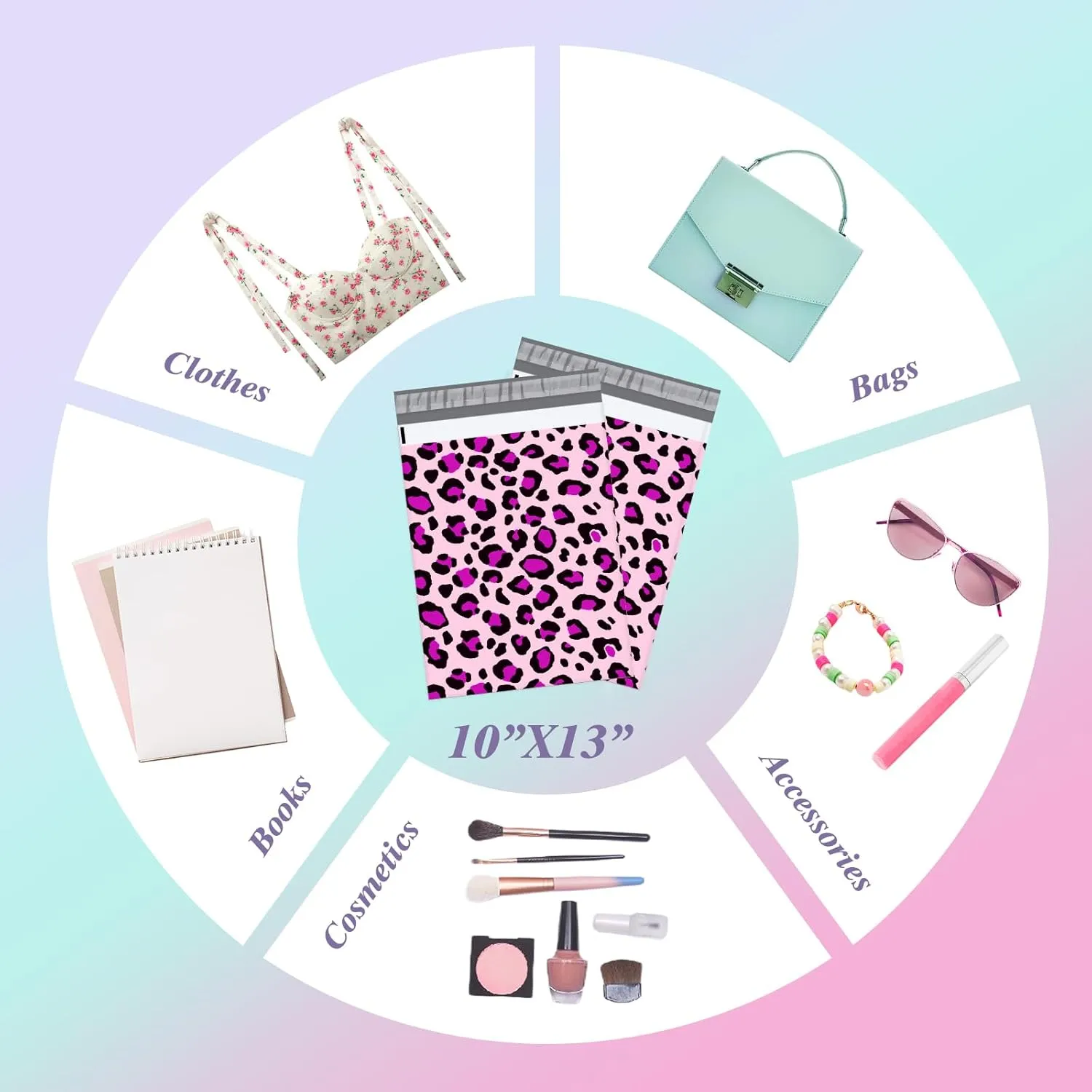 Fuxury Poly Mailers 10x13 Inch 50pc,Sturdy Shipping Bags for Clothes,Self Adhesive Mailing Shipping Envelopes,Waterproof Mailers Poly Bags,Colorful Packaging Bags for Small Business Pink Leopard Print