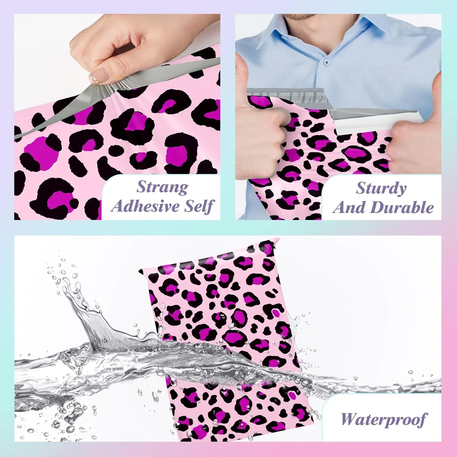 Fuxury Poly Mailers 10x13 Inch 50pc,Sturdy Shipping Bags for Clothes,Self Adhesive Mailing Shipping Envelopes,Waterproof Mailers Poly Bags,Colorful Packaging Bags for Small Business Pink Leopard Print