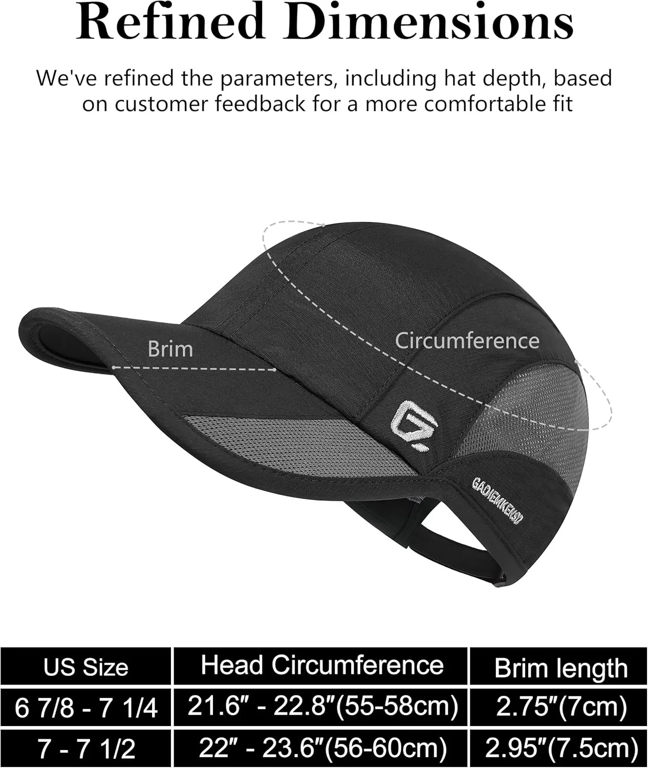 GADIEMKENSD Outdoor Running Hat Breathable Mesh