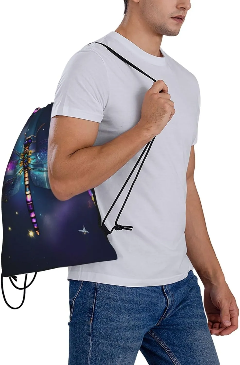 Galaxy Animal Dragonfly Print Sports Drawstring Backpack,Water Resistant Bag, Gym Backpack for Women Men