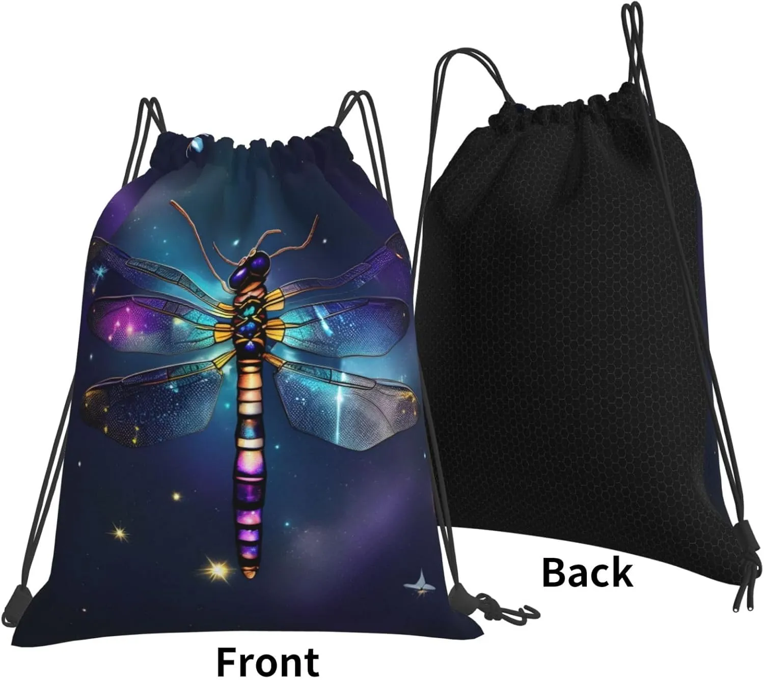 Galaxy Animal Dragonfly Print Sports Drawstring Backpack,Water Resistant Bag, Gym Backpack for Women Men