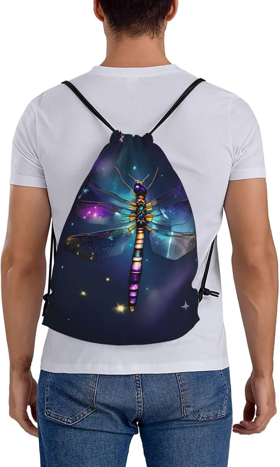 Galaxy Animal Dragonfly Print Sports Drawstring Backpack,Water Resistant Bag, Gym Backpack for Women Men