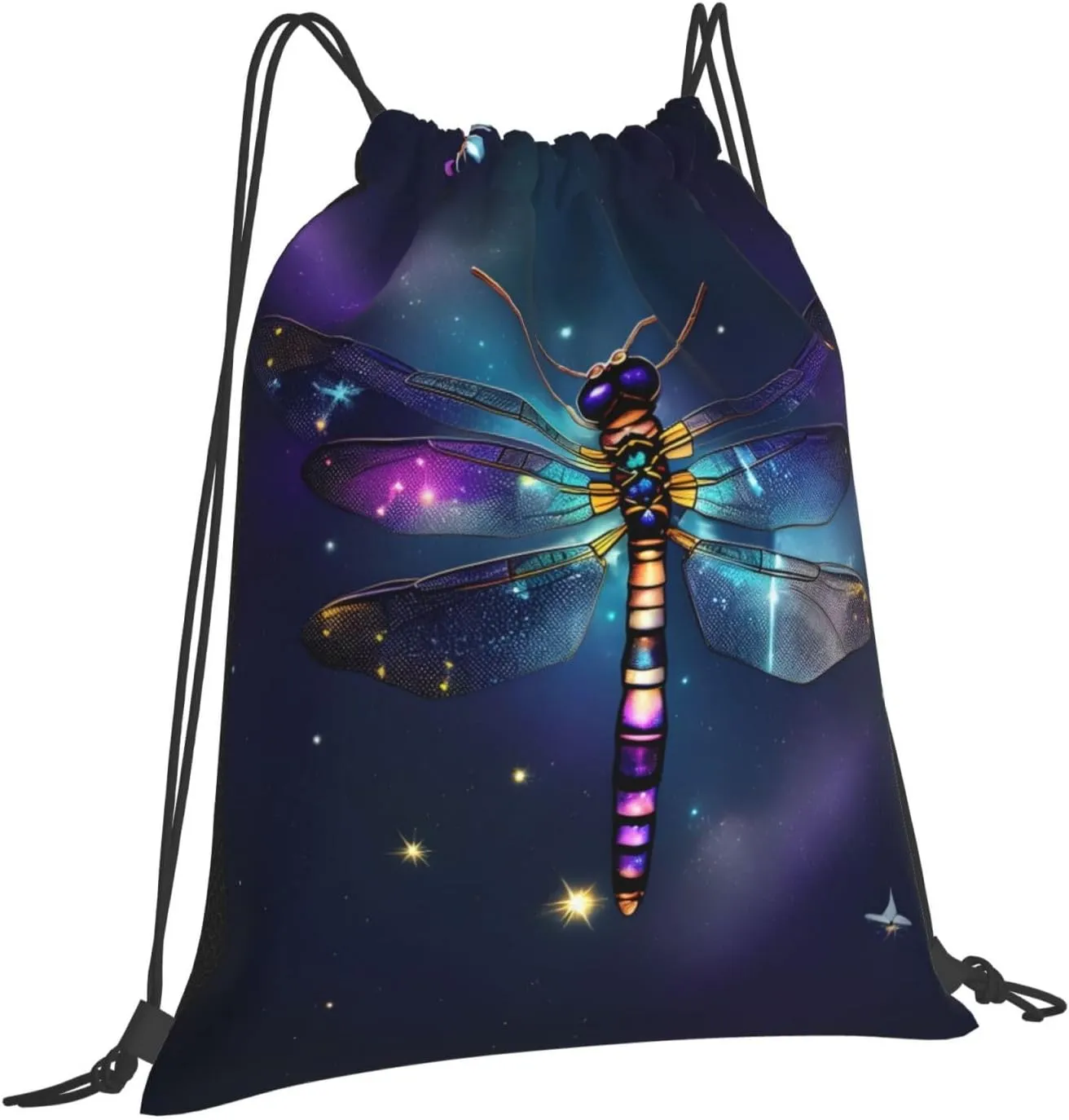 Galaxy Animal Dragonfly Print Sports Drawstring Backpack,Water Resistant Bag, Gym Backpack for Women Men