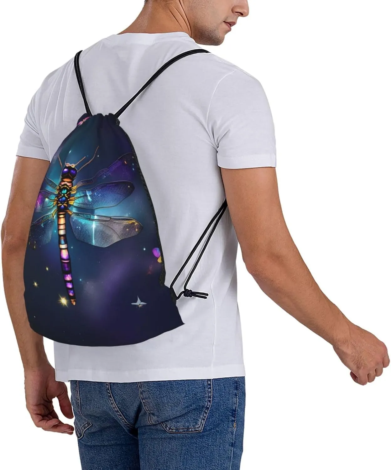Galaxy Animal Dragonfly Print Sports Drawstring Backpack,Water Resistant Bag, Gym Backpack for Women Men