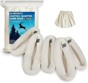 Game Bags Elk, 5-Packs Rolled Game Bags Deer, Reusable & Breathable Big Hunting Meat Bag with Reflective Tags for Elk, Caribou, Deer and Moose, Essential Hunting Accessories