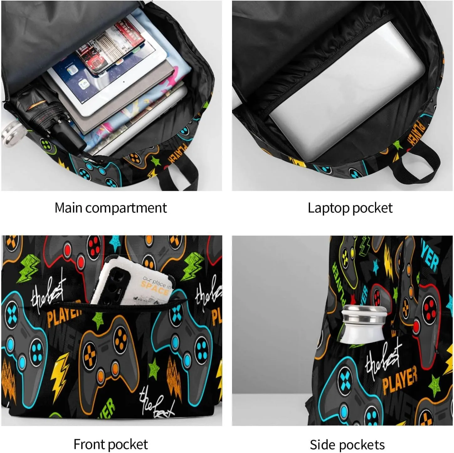 Game Joysticks Laptop Backpack For Men Women, Gaming Theme Lightweight Daypack Bookbag For Daily Commutes Business Travel Hiking