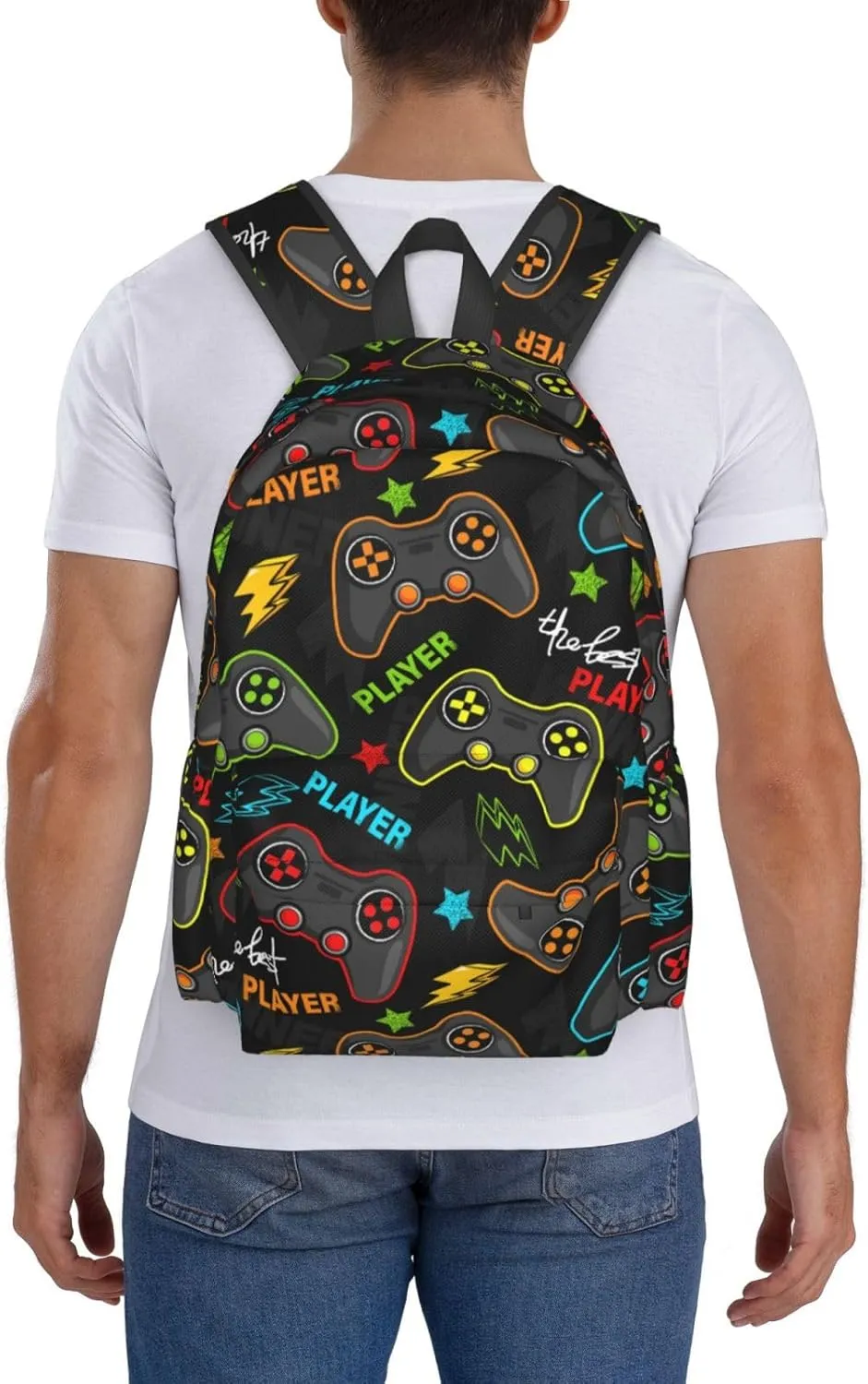 Game Joysticks Laptop Backpack For Men Women, Gaming Theme Lightweight Daypack Bookbag For Daily Commutes Business Travel Hiking