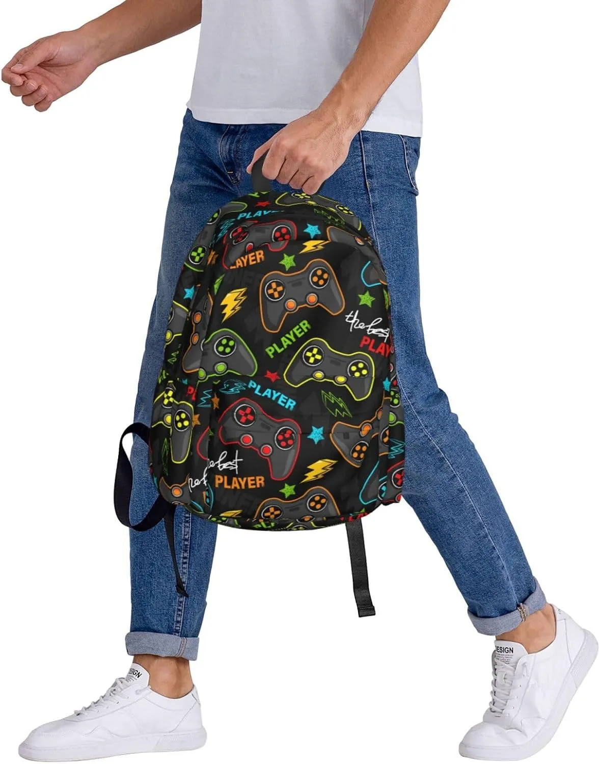 Game Joysticks Laptop Backpack For Men Women, Gaming Theme Lightweight Daypack Bookbag For Daily Commutes Business Travel Hiking
