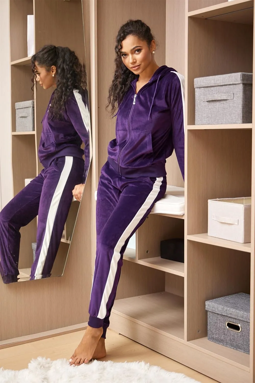 Gary Com 2 PCS Outfits Women's Fleece Sherpa Lined Sweatsuits Long Sleeve Hoodie and Sweat Pants Winter Warm Tracksuit Set