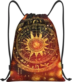 Gears Clock Bronze Century Print Drawstring Backpack,Foldable Gym Sack For Sports,Travel,Yoga,Hiking,Adjustable