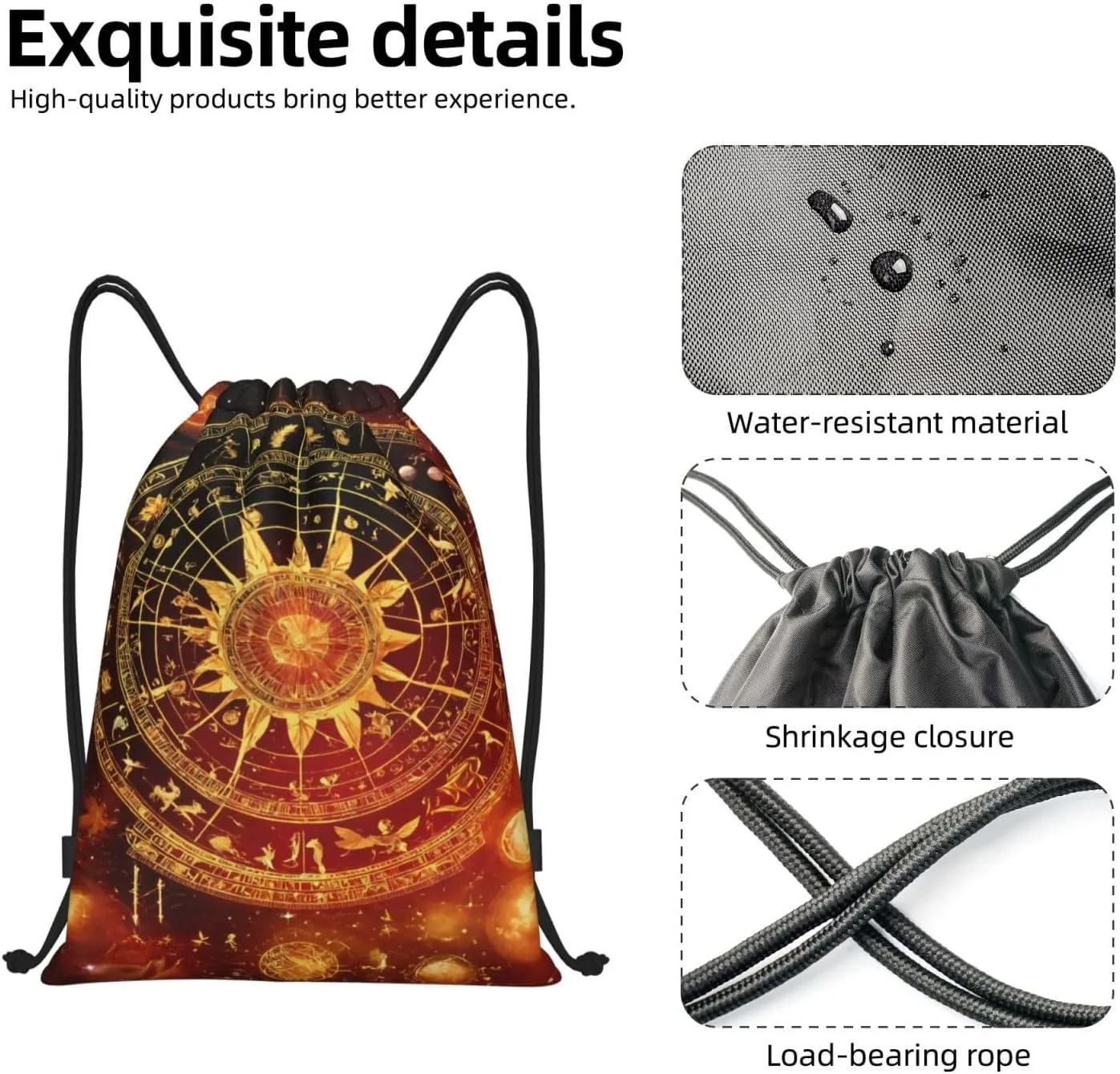 Gears Clock Bronze Century Print Drawstring Backpack,Foldable Gym Sack For Sports,Travel,Yoga,Hiking,Adjustable