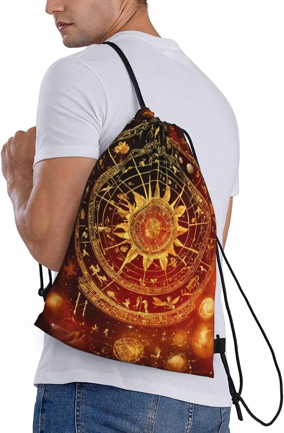 Gears Clock Bronze Century Print Drawstring Backpack,Foldable Gym Sack For Sports,Travel,Yoga,Hiking,Adjustable