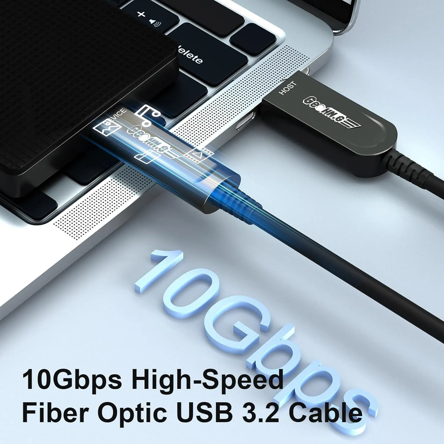 GeoHN.G USB A to USB C Fiber Optic Cable 5M/16.5FT, USB 3.2 10Gbps Long Distance Data Transfer USB C Extension Cable for VR, Camera, Mini PC, Laptop, Webcam, Printer and More