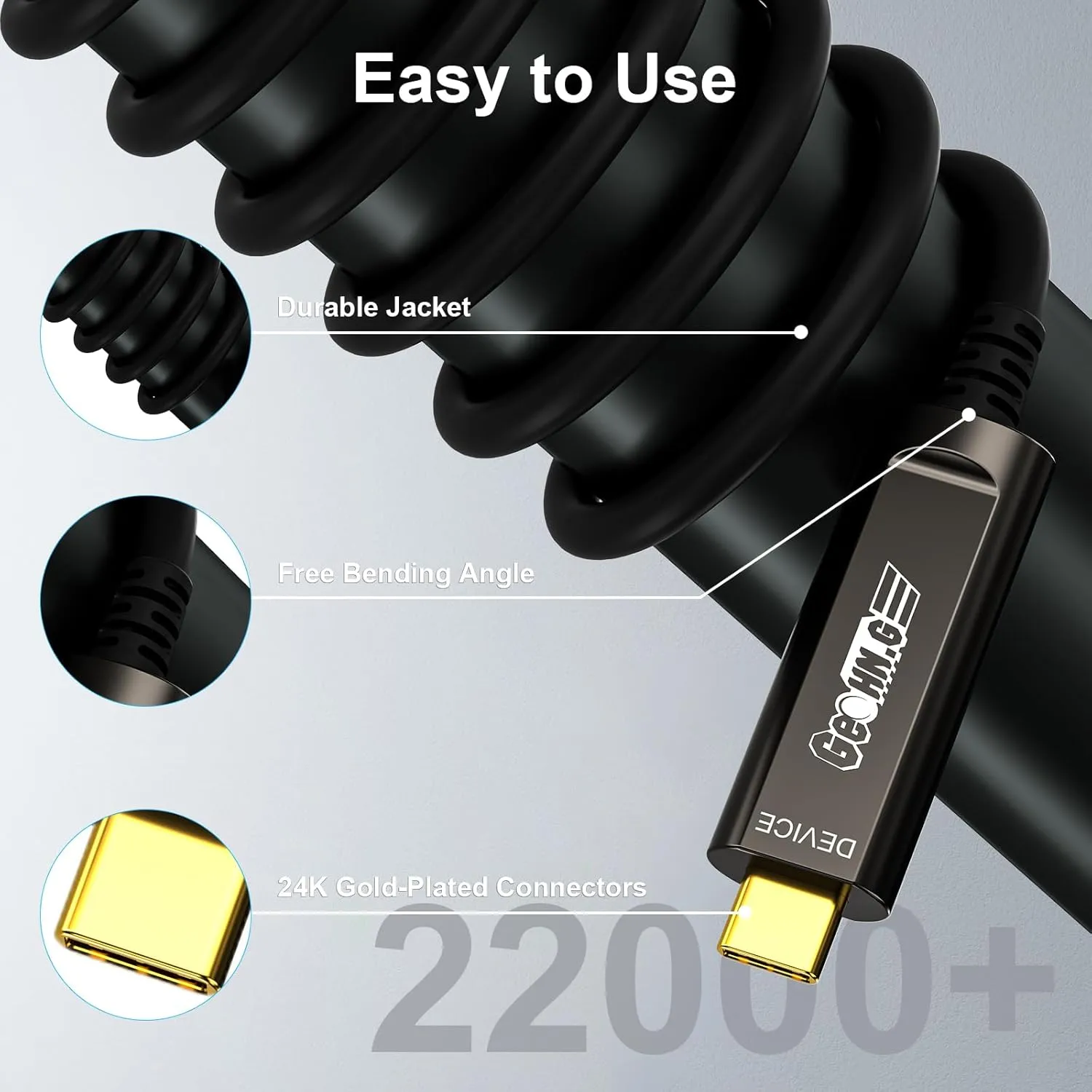 GeoHN.G USB A to USB C Fiber Optic Cable 5M/16.5FT, USB 3.2 10Gbps Long Distance Data Transfer USB C Extension Cable for VR, Camera, Mini PC, Laptop, Webcam, Printer and More