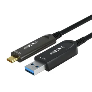 GeoHN.G USB A to USB C Fiber Optic Cable 5M/16.5FT, USB 3.2 10Gbps Long Distance Data Transfer USB C Extension Cable for VR, Camera, Mini PC, Laptop, Webcam, Printer and More