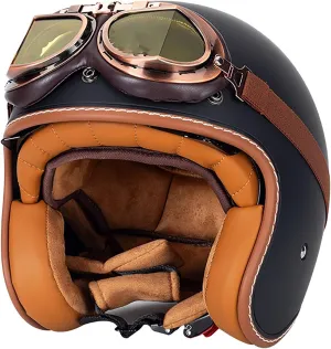 German Style Helmets, Motorcycle Open Face Helmet · Brain-Cap · DOT Approved Motorcycle-Helmet Vintage Jet-Helmet Half Helmet Pilot Motor Bike Scooter Biker Retro Chopper 1,XL=61-62cm