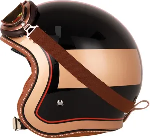German Style Helmets, Motorcycle Open Face Helmet · Brain-Cap · DOT Approved Motorcycle-Helmet Vintage Jet-Helmet Half Helmet Pilot Motor Bike Scooter Biker Retro Chopper 4,L=59-60cm