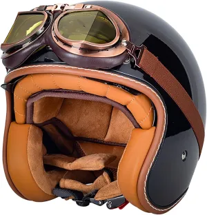 German Style Helmets, Motorcycle Open Face Helmet · Brain-Cap · DOT Approved Motorcycle-Helmet Vintage Jet-Helmet Half Helmet Pilot Motor Bike Scooter Biker Retro Chopper 7,M=57-58cm