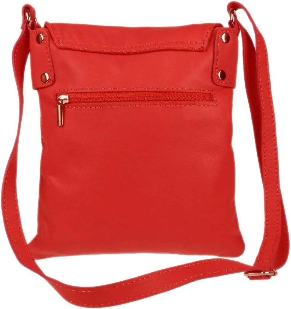 Girly HandBags Womens Italian Soft Leather Cross Body Messenger Bag Vera Plelle Shoulder Bag Flap Zipper