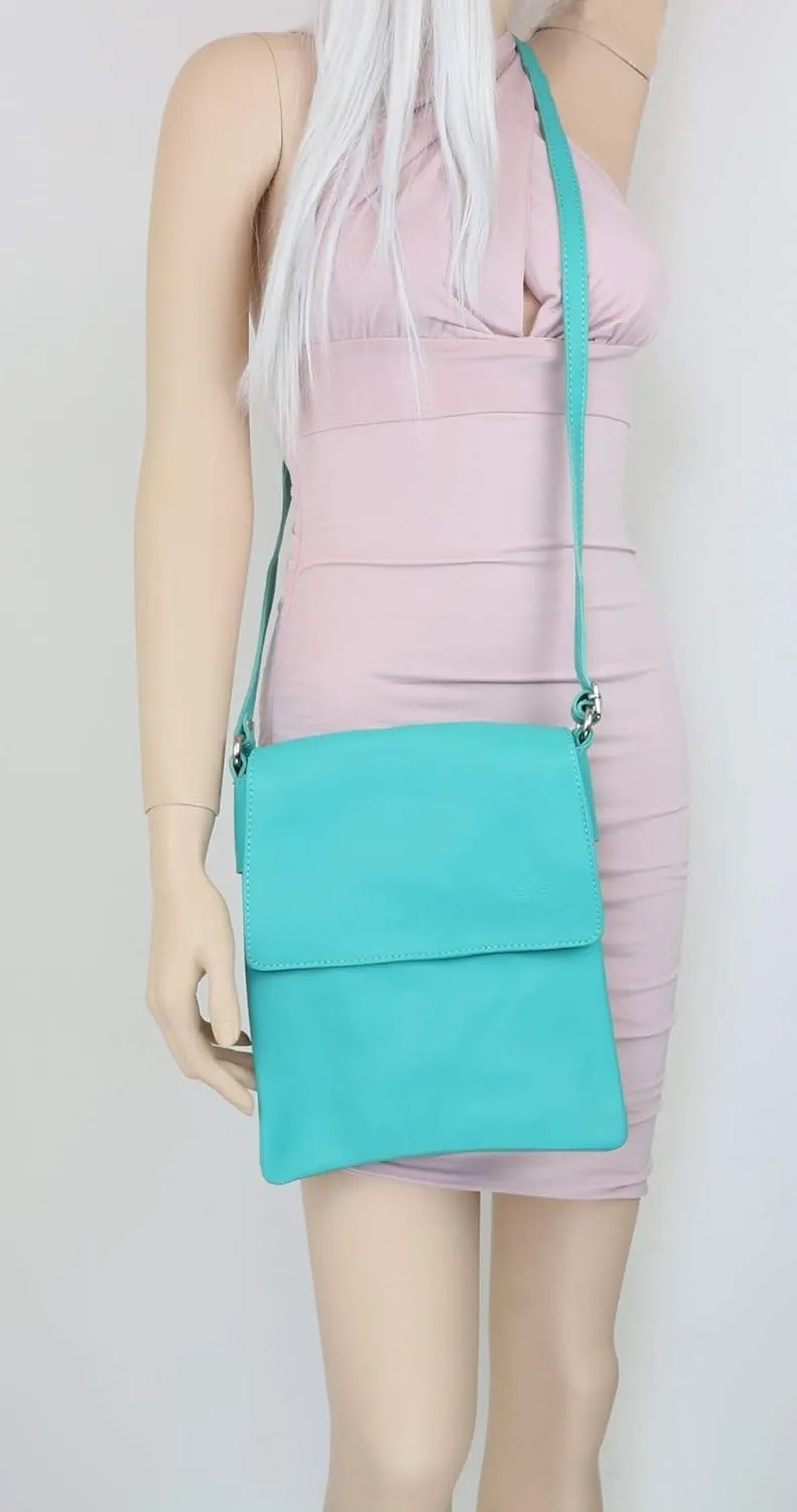 Girly HandBags Womens Italian Soft Leather Cross Body Messenger Bag Vera Plelle Shoulder Bag Flap Zipper