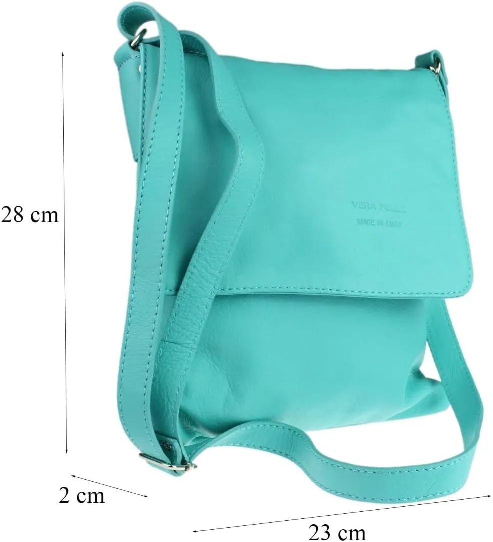 Girly HandBags Womens Italian Soft Leather Cross Body Messenger Bag Vera Plelle Shoulder Bag Flap Zipper