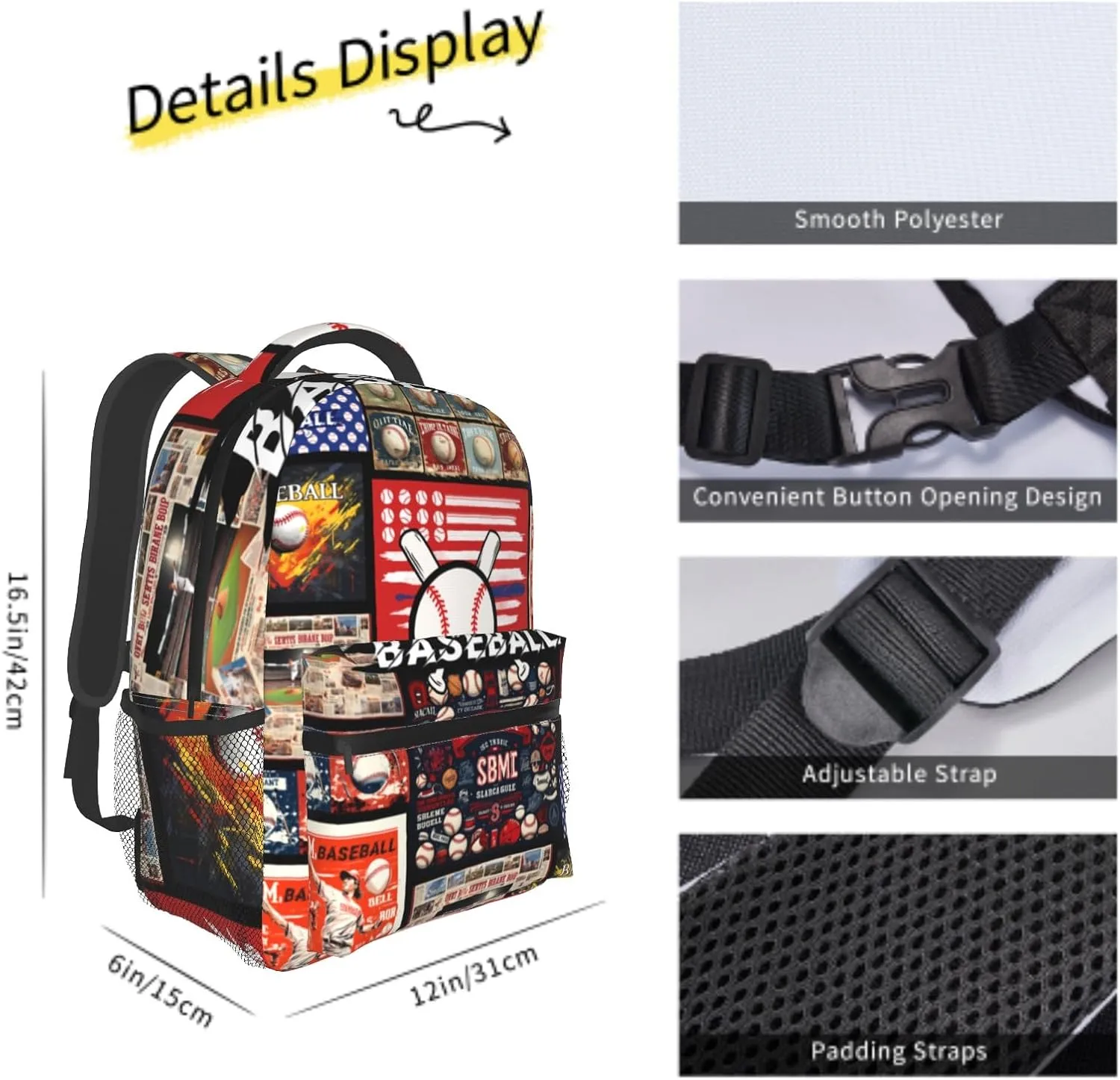 Giwawa Baseball School Backpack,Sports Theme Printed Large Lightweight Bookbags Adjustable Straps Durable Shoulder Packs for Boys Girls Teenager Elementary Middle High School Students