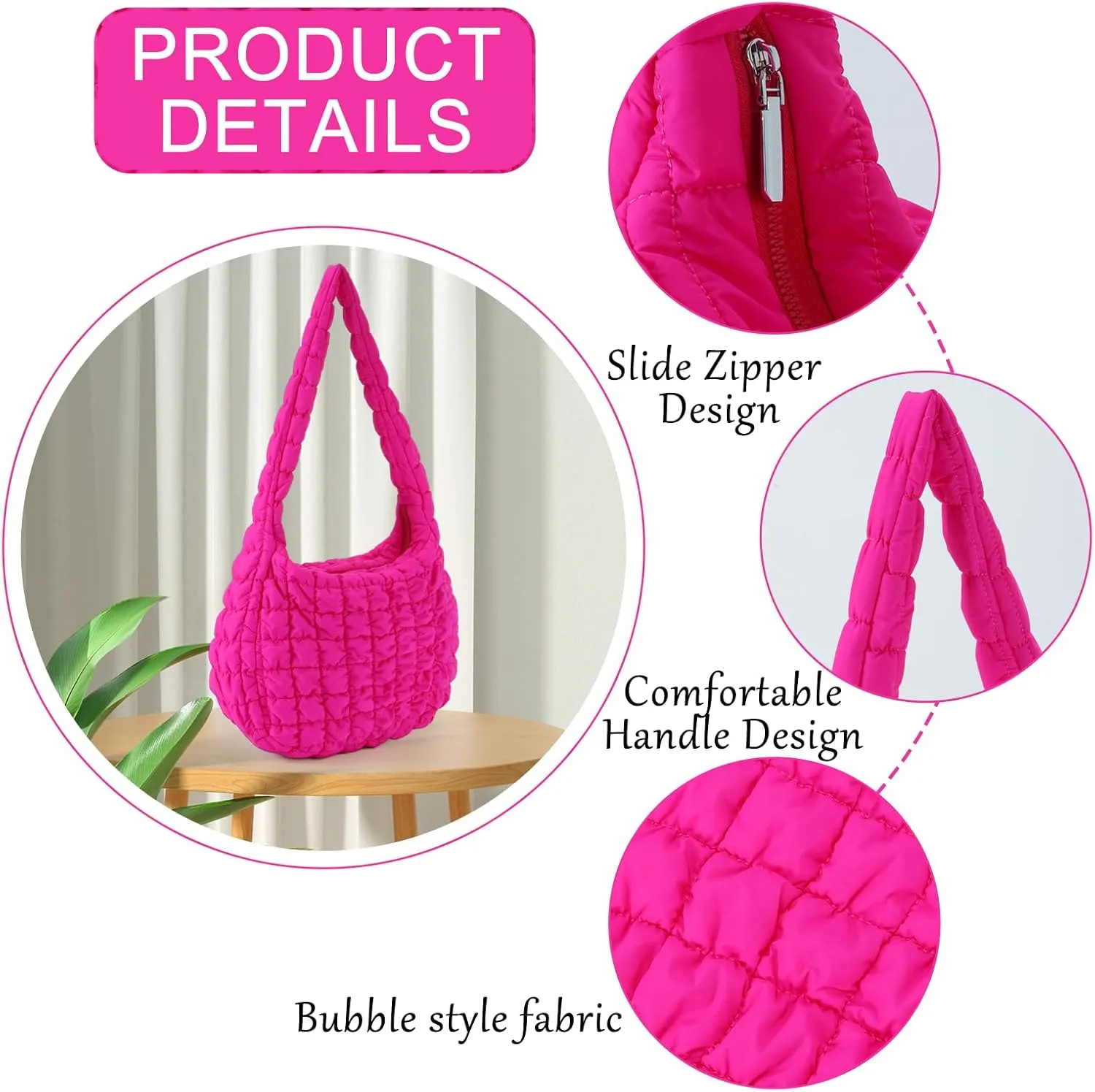 GOKTOW Puffer Quilted Carryall Bag,Quilted Shoulder Bag,Puffy Tote Bag Purse,Large Nylon Hobo Handbag
