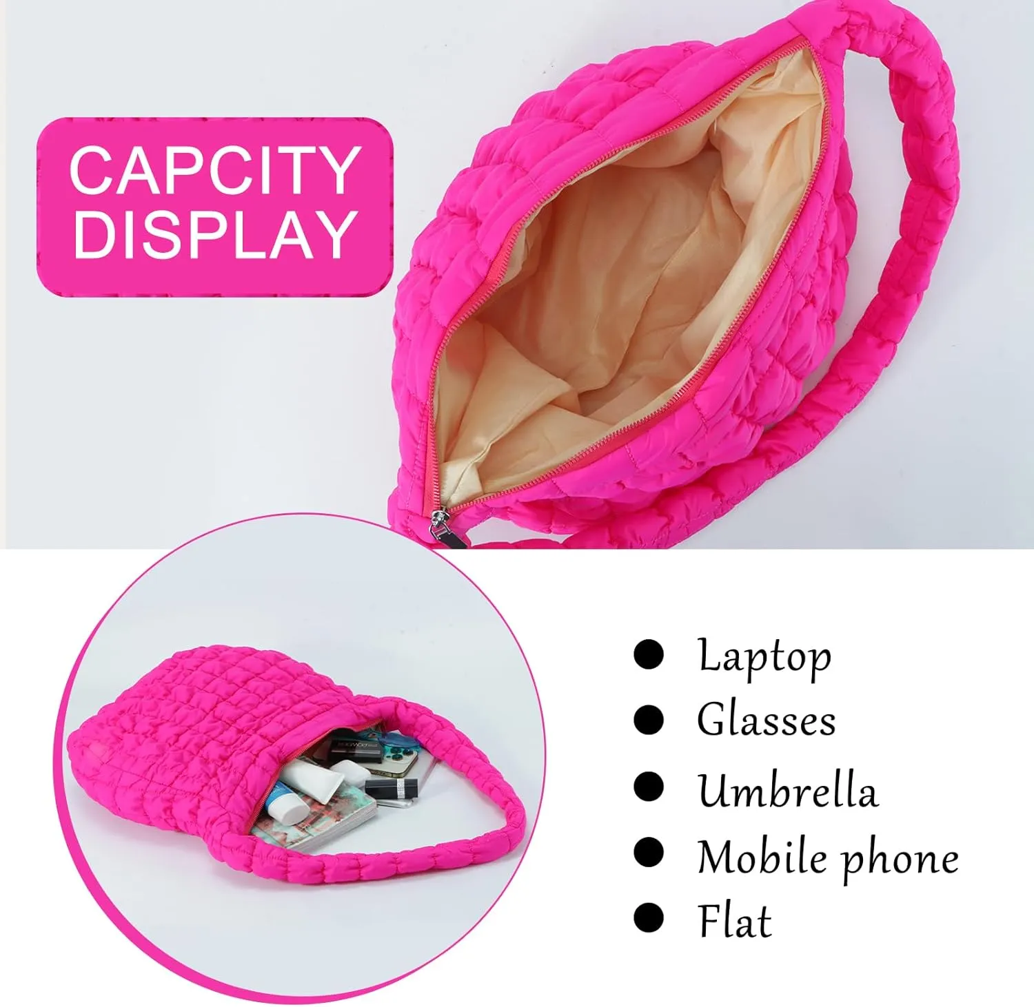 GOKTOW Puffer Quilted Carryall Bag,Quilted Shoulder Bag,Puffy Tote Bag Purse,Large Nylon Hobo Handbag