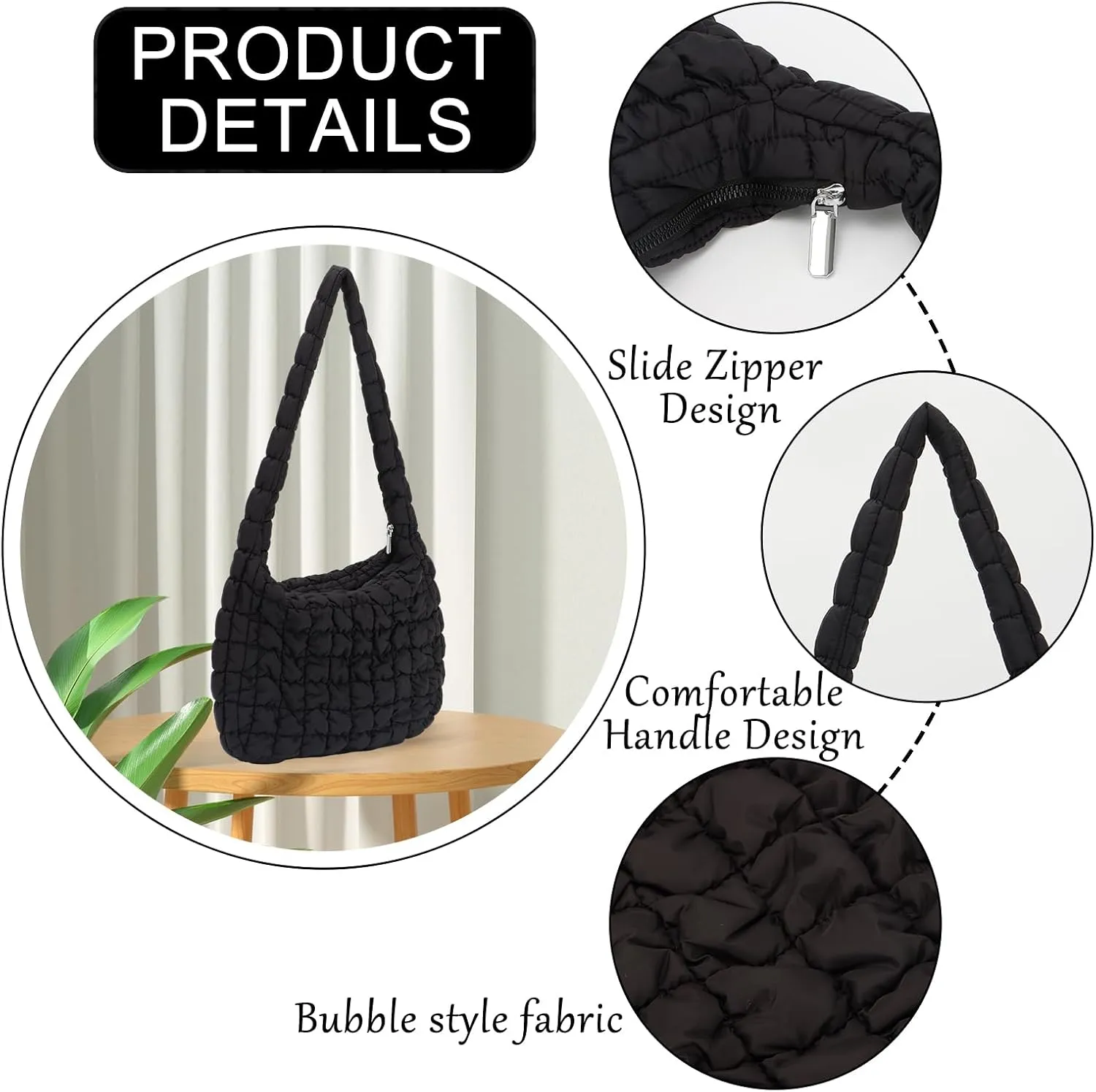 GOKTOW Puffer Quilted Carryall Bag,Quilted Shoulder Bag,Puffy Tote Bag Purse,Large Nylon Hobo Handbag
