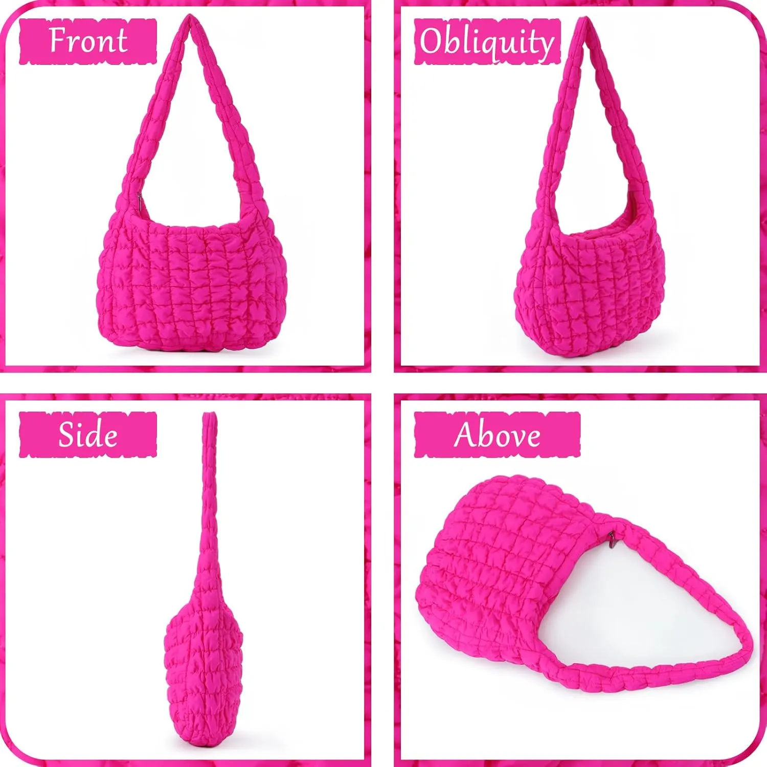 GOKTOW Puffer Quilted Carryall Bag,Quilted Shoulder Bag,Puffy Tote Bag Purse,Large Nylon Hobo Handbag