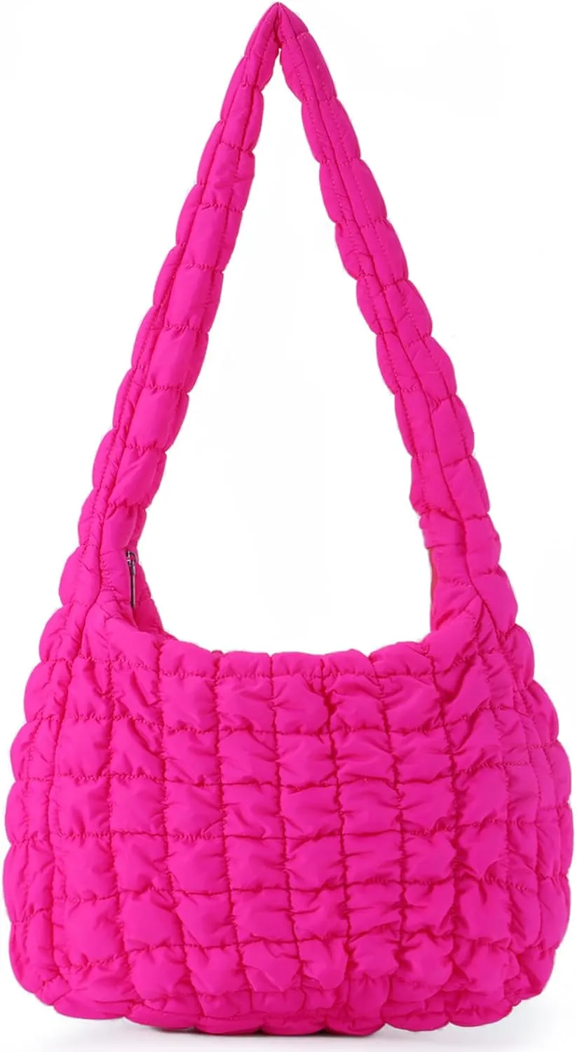 GOKTOW Puffer Quilted Carryall Bag,Quilted Shoulder Bag,Puffy Tote Bag Purse,Large Nylon Hobo Handbag