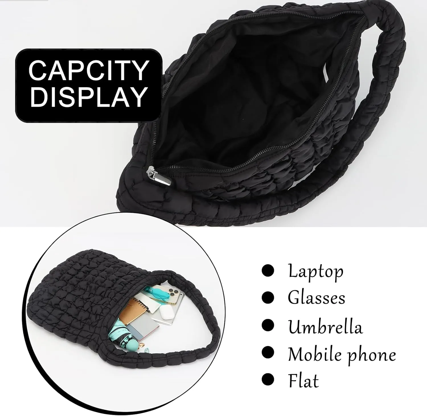 GOKTOW Puffer Quilted Carryall Bag,Quilted Shoulder Bag,Puffy Tote Bag Purse,Large Nylon Hobo Handbag