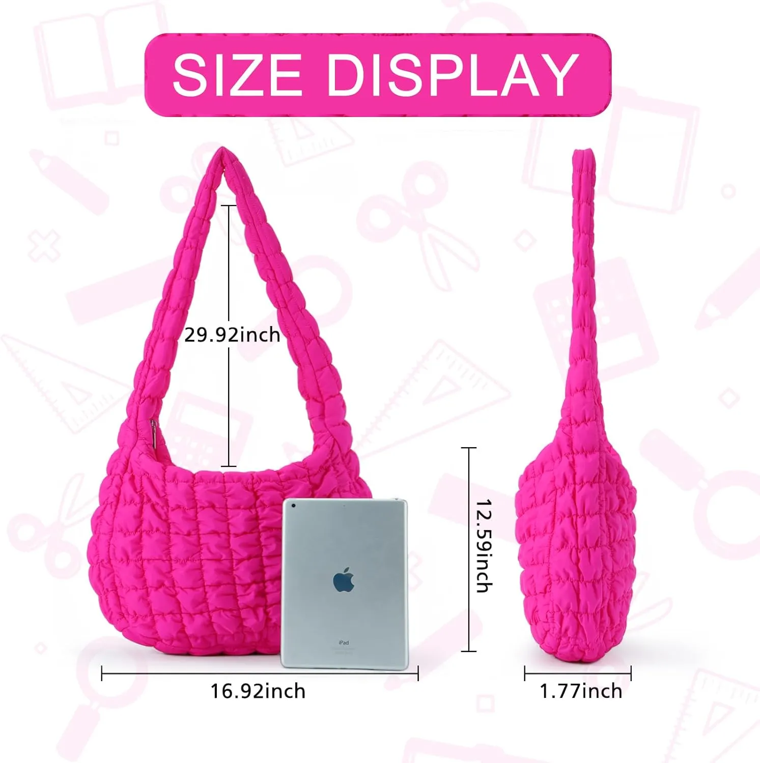 GOKTOW Puffer Quilted Carryall Bag,Quilted Shoulder Bag,Puffy Tote Bag Purse,Large Nylon Hobo Handbag